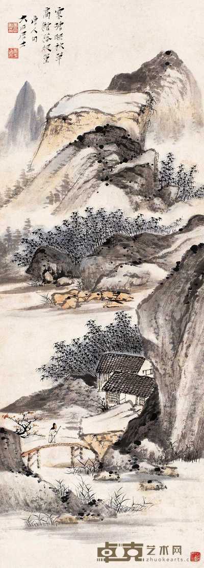 唐云 寒塘高馆图 轴 94×34cm